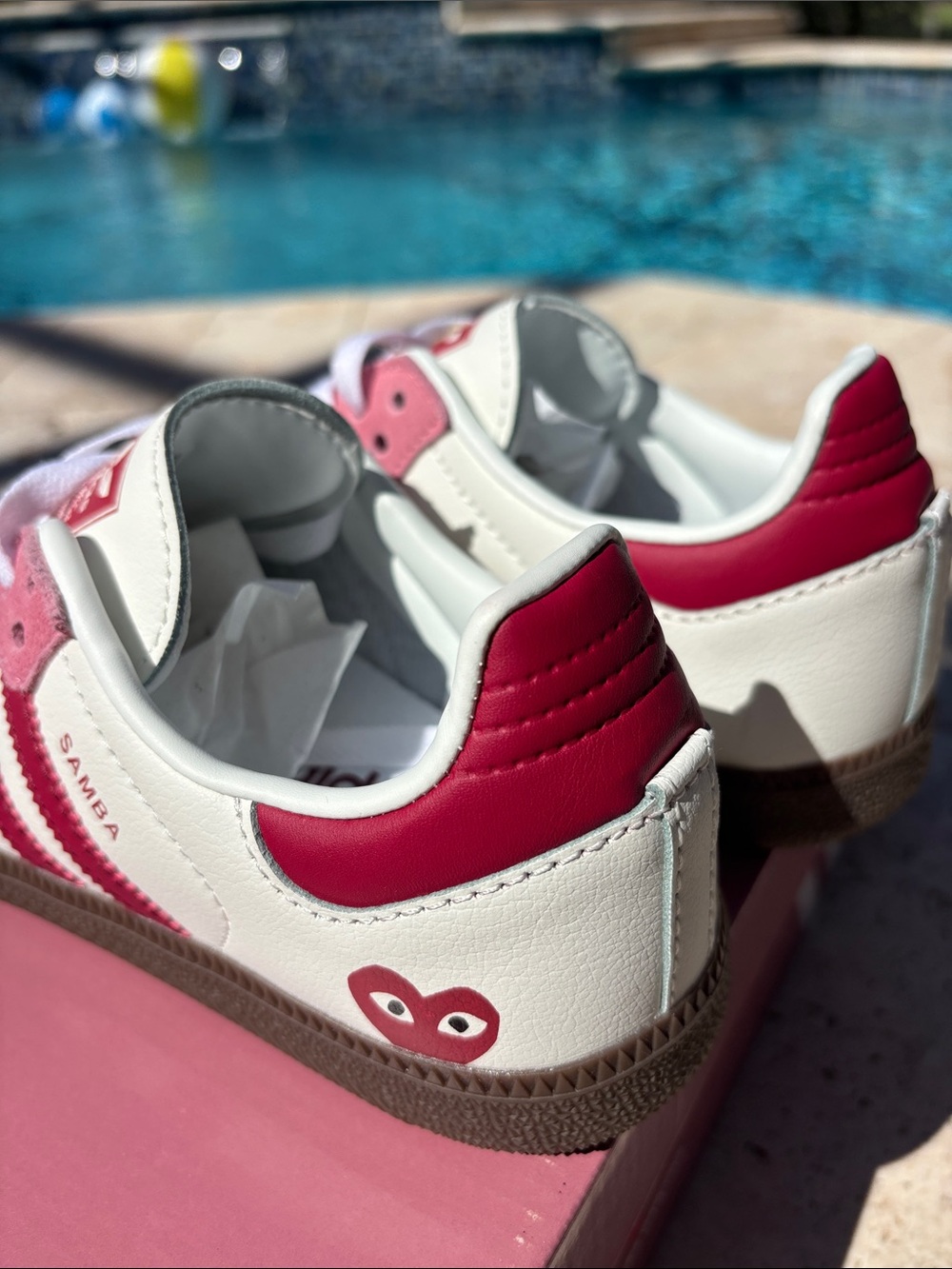 Adidas Samba White and Pink Heart-Print Sneakers COMME des GARÇONS collab 6.5 - Picture 4 of 12